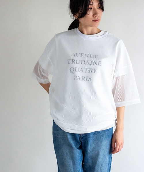 ottilie(オティーリエ)の「メッシュオーバーサイズT(Tシャツ/カットソー・レディース・ホワイト/ブラック・FREE)」の1枚目の写真