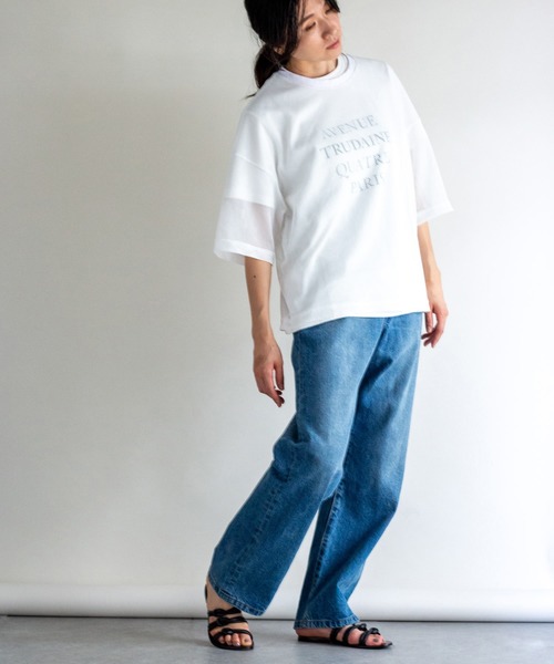 ottilie(オティーリエ)の「メッシュオーバーサイズT(Tシャツ/カットソー・レディース・ホワイト/ブラック・FREE)」の13枚目の写真