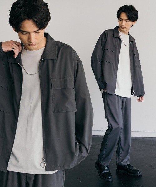 Rocky Monroe（ロッキーモンロー）の「【セットアップ】オーバーサイズ ビッグ長袖シャツジャケット / ワイドジップJKT＆テーパードパンツ（セットアップ・メンズ・ブラック/ベージュ系その他/グリーン系その他/ブラック系その他/ブルーグリーン/ベージュ/グレイッシュベージュ/ベージュ系その他2/グレー系その他/ライトグレー/ベージュ系1/ブラック系/ライトグレー系/ベージュ系/ブラウン/ネイビー/カーキ系/ライトカーキ/ブルーグレー/ネイビー系/グレー系/ブラウン系/グレー系2/グレー系1/チャコールグレー/グレー・M/L/XL）」の14枚目の写真