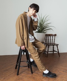 【セットアップ】オーバーサイズ ビッグ長袖シャツジャケット / ワイドジップJKT&テーパードパンツ