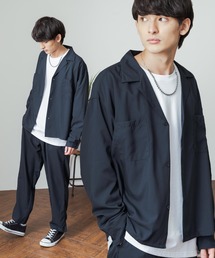 【セットアップ】オーバーサイズ ビッグ長袖シャツジャケット / ワイドジップJKT＆テーパードパンツ
