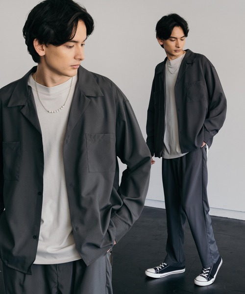 Rocky Monroe（ロッキーモンロー）の「【セットアップ】オーバーサイズ ビッグ長袖シャツジャケット / ワイドジップJKT＆テーパードパンツ（セットアップ・メンズ・ブラック/ベージュ系その他/グリーン系その他/ブラック系その他/ブルーグリーン/ベージュ/グレイッシュベージュ/ベージュ系その他2/グレー系その他/ライトグレー/ベージュ系1/ブラック系/ライトグレー系/ベージュ系/ブラウン/ネイビー/カーキ系/ライトカーキ/ブルーグレー/ネイビー系/グレー系/ブラウン系/グレー系2/グレー系1/チャコールグレー/グレー・M/L/XL）」の6枚目の写真