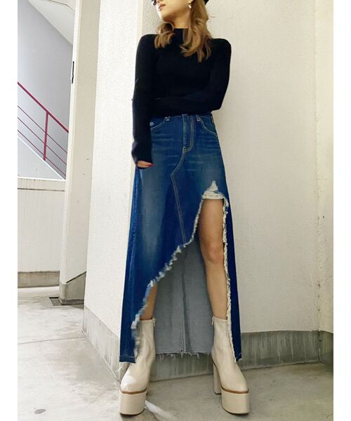 GYDA（ジェイダ）の「アシメロングスカートライクショーパン（デニムスカート・レディース・ブラック/インディゴブルー・SMALL/MEDIUM/X-SMALL）」の18枚目の写真