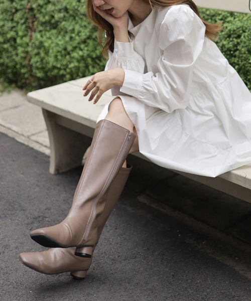 SESTO（セスト）の「スクエアトゥのローヒールロングブーツ（ブーツ・レディース・ブラック/ダークブラウン/グレイッシュベージュ・LL/3L/S/M/L/SS）」の7枚目の写真