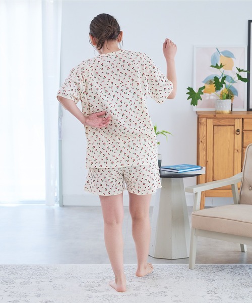 【chocomama】 cccmalieワッフルブルゾン、半袖セット フルーツ柄ワッフル半袖上下セット / Tシャツ ショートパンツ2点