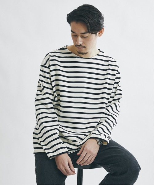 JOURNAL STANDARD(ジャーナルスタンダード)の「フレンチボーダー ボートネック ルーズ ドライ オーバーサイズ Tシャツ(Tシャツ/カットソー・メンズ・ホワイト系その他/ホワイト/ブラック/ブルー系その他・MEDIUM/LARGE)」の12枚目の写真