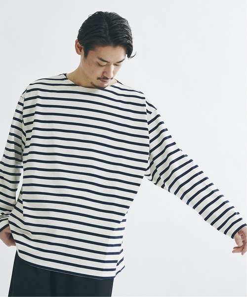 JOURNAL STANDARD(ジャーナルスタンダード)の「フレンチボーダー ボートネック ルーズ ドライ オーバーサイズ Tシャツ(Tシャツ/カットソー・メンズ・ホワイト系その他/ホワイト/ブラック/ブルー系その他・MEDIUM/LARGE)」の8枚目の写真