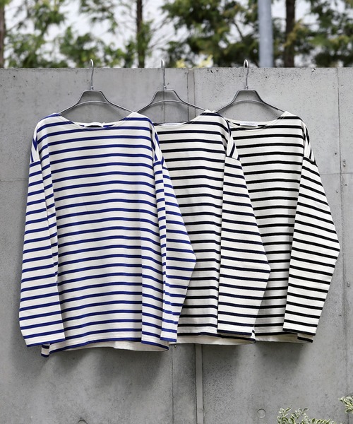 JOURNAL STANDARD(ジャーナルスタンダード)の「フレンチボーダー ボートネック ルーズ ドライ オーバーサイズ Tシャツ(Tシャツ/カットソー・メンズ・ホワイト系その他/ホワイト/ブラック/ブルー系その他・MEDIUM/LARGE)」の5枚目の写真