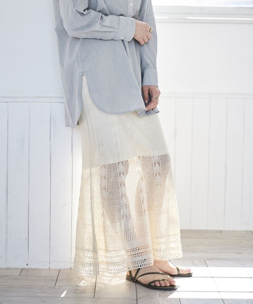URBAN RESEARCH（アーバンリサーチ）の「透かし柄ニットマーメイドスカート（スカート・レディース・カーキ/ホワイト系その他・FREE）」の5枚目の写真