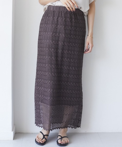 Green　Parks（グリーンパークス）の「総レーススカート＊＊（スカート・レディース・ブラック/ブラウン/ホワイト系その他2・FREE）」の3枚目の写真