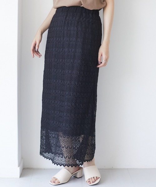 Green　Parks（グリーンパークス）の「総レーススカート＊＊（スカート・レディース・ブラック/ブラウン/ホワイト系その他2・FREE）」の2枚目の写真