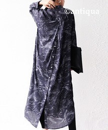 ボタニカル柄バックボタンワンピース