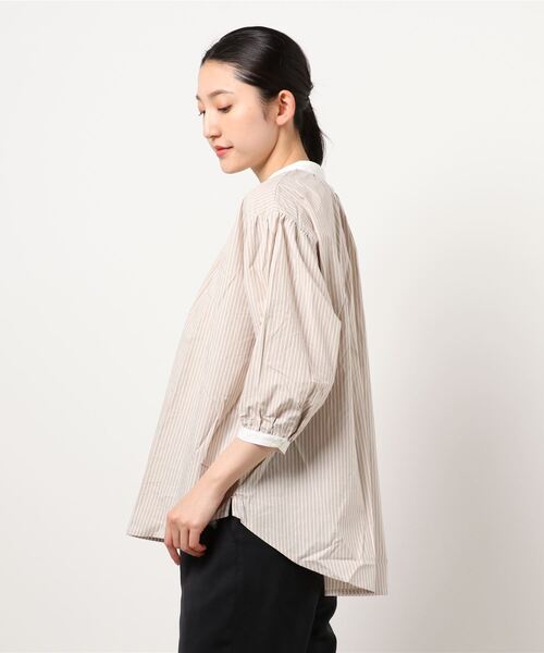 Samansa Mos2（サマンサ モスモス）の「比翼クレリックストライプブラウス（シャツ/ブラウス・レディース・チャコール/ブルー/ベージュ・ﾌﾘ-）」の5枚目の写真