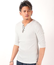 ランダムテレコヘンリーネック5分袖Tシャツ