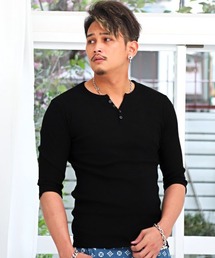 ランダムテレコヘンリーネック5分袖Tシャツ