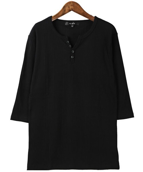 LUXSTYLE(ラグスタイル)の「ランダムテレコヘンリーネック5分袖Tシャツ(Tシャツ/カットソー・メンズ・ホワイト/ブラック/ブラック系その他・M/L/XL)」の12枚目の写真