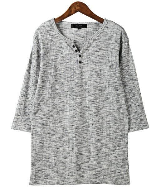 LUXSTYLE(ラグスタイル)の「ランダムテレコヘンリーネック5分袖Tシャツ(Tシャツ/カットソー・メンズ・ホワイト/ブラック/ブラック系その他・M/L/XL)」の11枚目の写真
