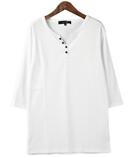 LUXSTYLE(ラグスタイル)の「ランダムテレコヘンリーネック5分袖Tシャツ(Tシャツ/カットソー・メンズ・ホワイト/ブラック/ブラック系その他・M/L/XL)」の10枚目の写真