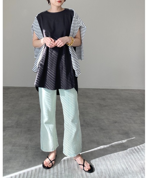 She's Closet(シーズクローゼット)の「ラウンドヘムサイドスリットフレンチスリーブtシャツ(Tシャツ/カットソー・レディース・ホワイト/ブラック/モカ/グレイッシュベージュ/チャコール・FREE)」の10枚目の写真