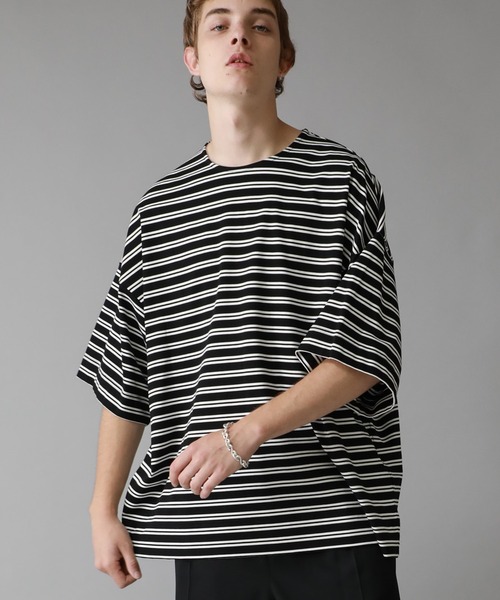 city(シティ)の「ボーダービッグTEE/BOADER BIG TEE(Tシャツ/カットソー・メンズ・ブラック系/ベージュ系・FREE)」の1枚目の写真