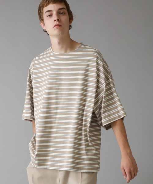 city(シティ)の「ボーダービッグTEE/BOADER BIG TEE(Tシャツ/カットソー・メンズ・ブラック系/ベージュ系・FREE)」の2枚目の写真