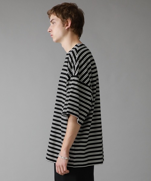 city(シティ)の「ボーダービッグTEE/BOADER BIG TEE(Tシャツ/カットソー・メンズ・ブラック系/ベージュ系・FREE)」の7枚目の写真