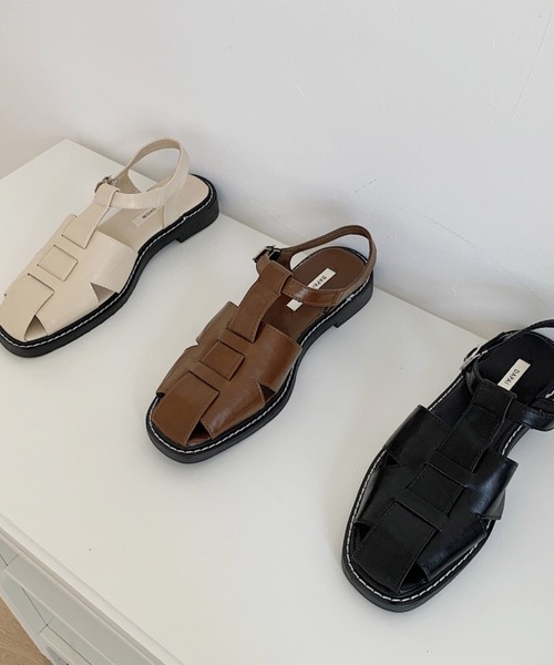 SMILE ORCHID（スマイルオーキッド）の「フェイクレザー編み込みグルカサンダル（サンダル・レディース・アイボリー/ブラック/ブラウン・38/37/39）」の13枚目の写真