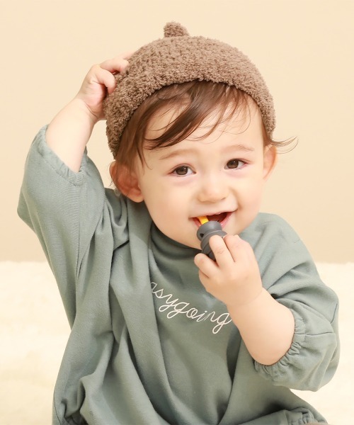 devirock（デビロック）の「ベビー とんがりニット帽（ニットキャップ/ビーニー・キッズ・モカ/ベージュ/オフホワイト・ONE SIZE）」の3枚目の写真