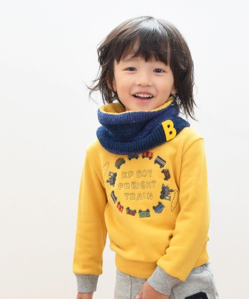 KP DECO（ケーピーデコ）の「【日本製】ボーダー柄シュークリーム素材のネックウォーマー(Free)（ネックウォーマー/スヌード・キッズ・イエロー/ブルー系その他/レッド・FREE）」の2枚目の写真