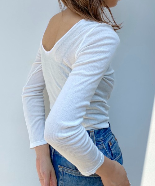 ONEME(ワンム)の「ONEME Seamless innerwear L/S(Tシャツ/カットソー・レディース・ネイビー/オフホワイト・FREE)」の1枚目の写真