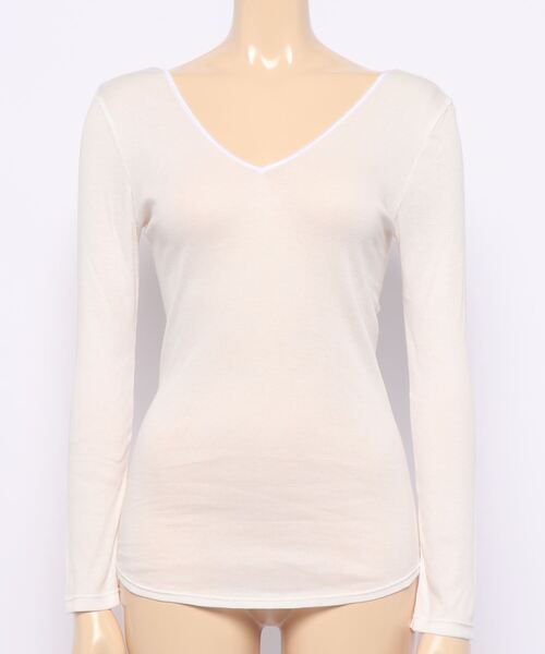 ONEME(ワンム)の「ONEME Seamless innerwear L/S(Tシャツ/カットソー・レディース・ネイビー/オフホワイト・FREE)」の4枚目の写真