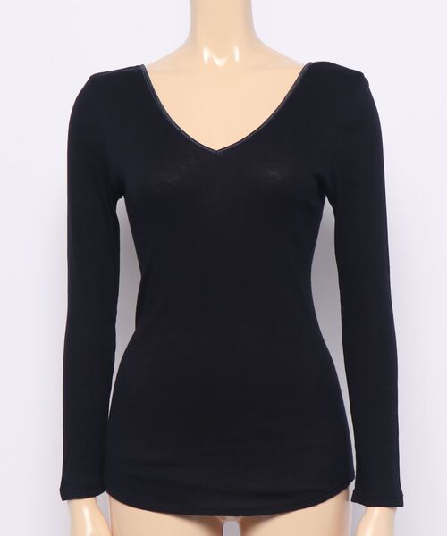 ONEME(ワンム)の「ONEME Seamless innerwear L/S(Tシャツ/カットソー・レディース・ネイビー/オフホワイト・FREE)」の9枚目の写真