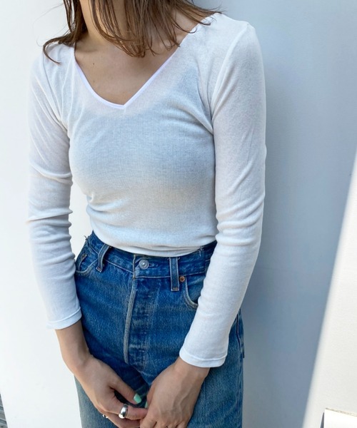 ONEME(ワンム)の「ONEME Seamless innerwear L/S(Tシャツ/カットソー・レディース・ネイビー/オフホワイト・FREE)」の10枚目の写真