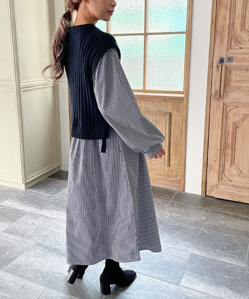 JUNOAH（ジュノア）の「ニットベストドッキングワンピース（ワンピース