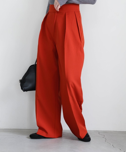 select MOCA by son（セレクトモカバイソン）の「ダブルタックルーズデザインパンツ（スラックス・レディース・ブラック/ライトグリーン/スモークピンク/テラコッタ/ベージュ・SMALL/MEDIUM/X-SMALL）」の21枚目の写真