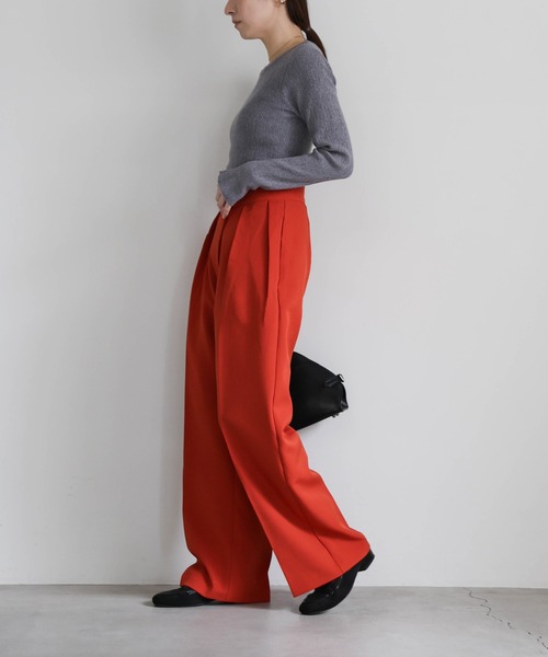 select MOCA by son（セレクトモカバイソン）の「ダブルタックルーズデザインパンツ（スラックス・レディース・ブラック/ライトグリーン/スモークピンク/テラコッタ/ベージュ・SMALL/MEDIUM/X-SMALL）」の22枚目の写真