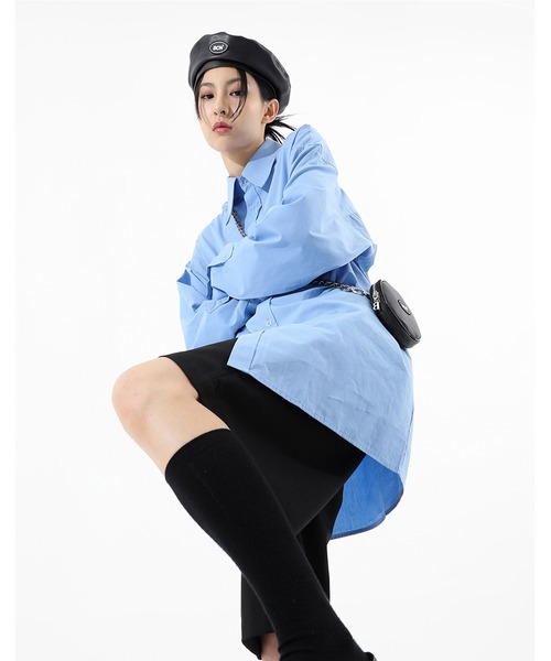 BASIC COTTON（ベーシックコットン）の「A'GEM/9 × .kom『BASIC COTTON/ベーシックコットン』BCN over shirt/ベーシック オーバーシャツ ボタンダウン（シャツ/ブラウス・レディース・ホワイト/ブラック/ブルー・FREE）」の10枚目の写真
