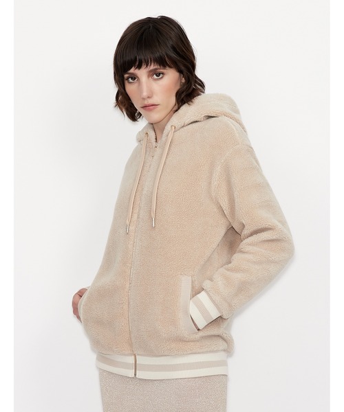 ARMANI EXCHANGE(アルマーニエクスチェンジ)の「【A|X アルマーニ エクスチェンジ】ロゴ ジップアップボアスウェットパーカ(パーカー・レディース・ブラック/ベージュ・X-SMALL/MEDIUM/SMALL/LARGE)」の2枚目の写真