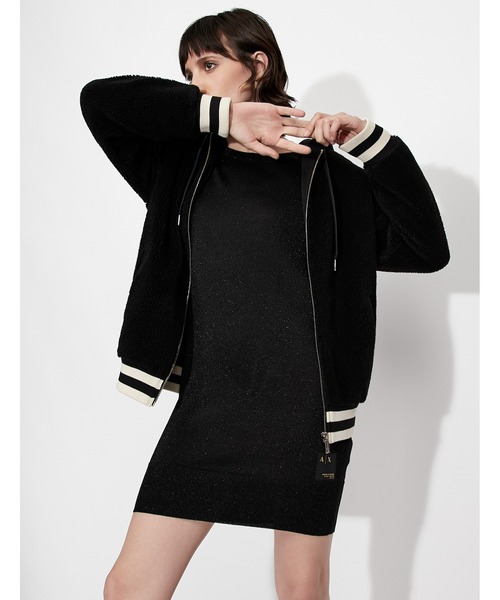 ARMANI EXCHANGE(アルマーニエクスチェンジ)の「【A|X アルマーニ エクスチェンジ】ロゴ ジップアップボアスウェットパーカ(パーカー・レディース・ブラック/ベージュ・X-SMALL/MEDIUM/SMALL/LARGE)」の1枚目の写真