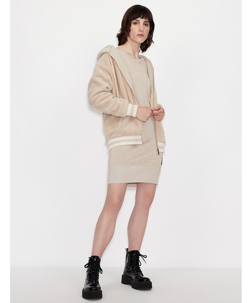 ARMANI EXCHANGE(アルマーニエクスチェンジ)の「【A|X アルマーニ エクスチェンジ】ロゴ ジップアップボアスウェットパーカ(パーカー・レディース・ブラック/ベージュ・X-SMALL/MEDIUM/SMALL/LARGE)」の4枚目の写真