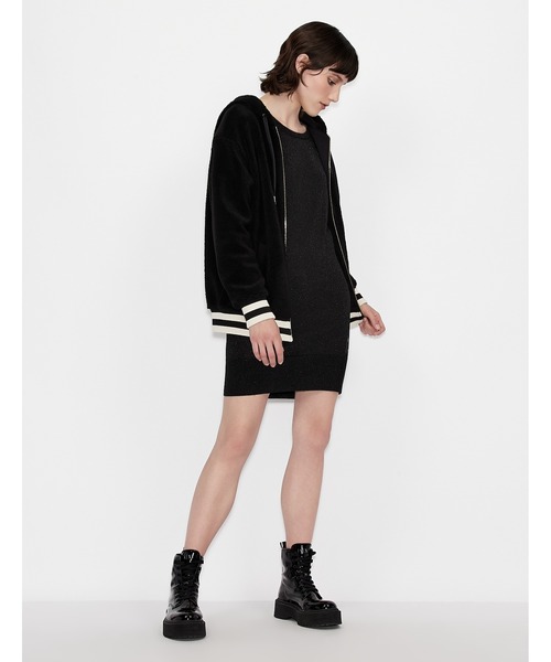 ARMANI EXCHANGE(アルマーニエクスチェンジ)の「【A|X アルマーニ エクスチェンジ】ロゴ ジップアップボアスウェットパーカ(パーカー・レディース・ブラック/ベージュ・X-SMALL/MEDIUM/SMALL/LARGE)」の9枚目の写真