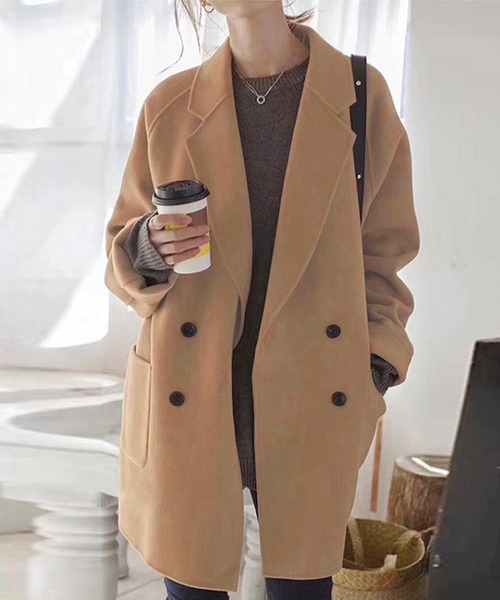 Amulet（アミュレット）の「ハーフチェスターコート（チェスターコート・レディース・ブラック/キャメル/カーキ/グレー/ピンク/ベージュ/パープル・M/L/XL/S）」の4枚目の写真