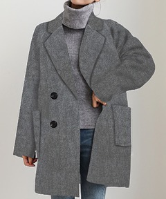 CLEL】Wool Blend Herringbone Tweed Coat / ウールブレンド