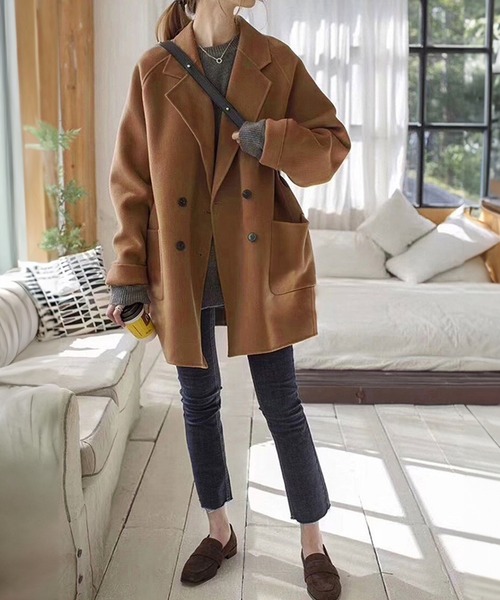 Amulet（アミュレット）の「ハーフチェスターコート（チェスターコート・レディース・ブラック/キャメル/カーキ/グレー/ピンク/ベージュ/パープル・M/L/XL/S）」の8枚目の写真