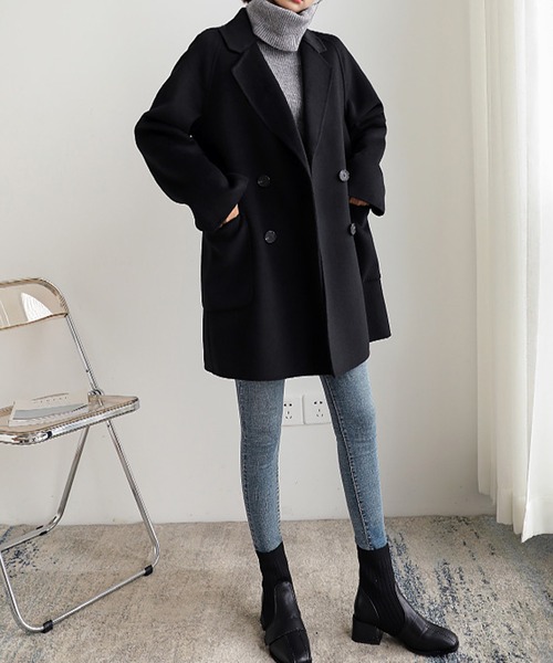 Amulet（アミュレット）の「ハーフチェスターコート（チェスターコート・レディース・ブラック/キャメル/カーキ/グレー/ピンク/ベージュ/パープル・M/L/XL/S）」の9枚目の写真