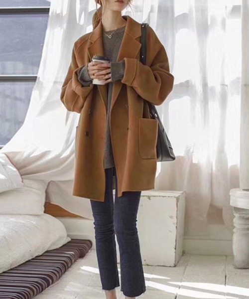 Amulet（アミュレット）の「ハーフチェスターコート（チェスターコート・レディース・ブラック/キャメル/カーキ/グレー/ピンク/ベージュ/パープル・M/L/XL/S）」の10枚目の写真