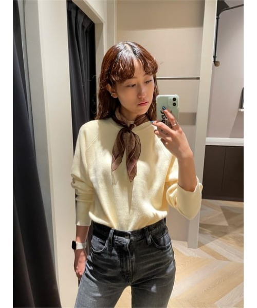MOUSSY（マウジー）の「COMPACT RAGLAN KNIT トップス（ニット/セーター・レディース・イエロー/ブラック/アイボリー/ダークブラウン・FREE）」の7枚目の写真