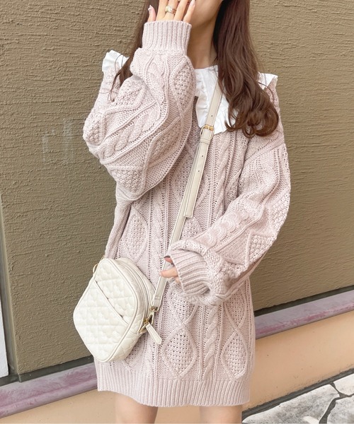 apres jour(アプレジュール)の「ケーブルニットワンピース【ZOZOTOWN限定アイテム】(ワンピース・レディース・アイボリー/ライトピンク/ラベンダー/ライトベージュ・X-LARGE/フリー)」の4枚目の写真