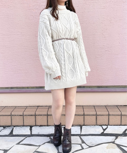 apres jour(アプレジュール)の「ケーブルニットワンピース【ZOZOTOWN限定アイテム】(ワンピース・レディース・アイボリー/ライトピンク/ラベンダー/ライトベージュ・X-LARGE/フリー)」の5枚目の写真