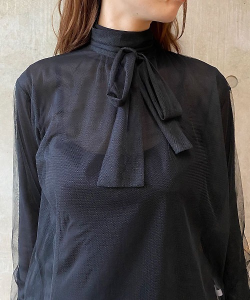 Dignite collier（ディニテコリエ）の「【Dignite collier/ディニテコリエ】シアーリボンタイプルオーバーカットソー（Tシャツ/カットソー・レディース・ブラック・FREE）」の4枚目の写真